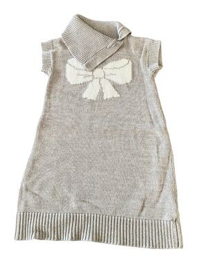Old Navy Girls Gray White Knit Sweater Dress Bow Size 5T